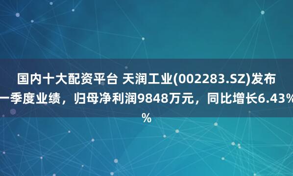 国内十大配资平台 天润工业(002283.SZ)发布一季度业绩，归母净利润9848万元，同比增长6.43%